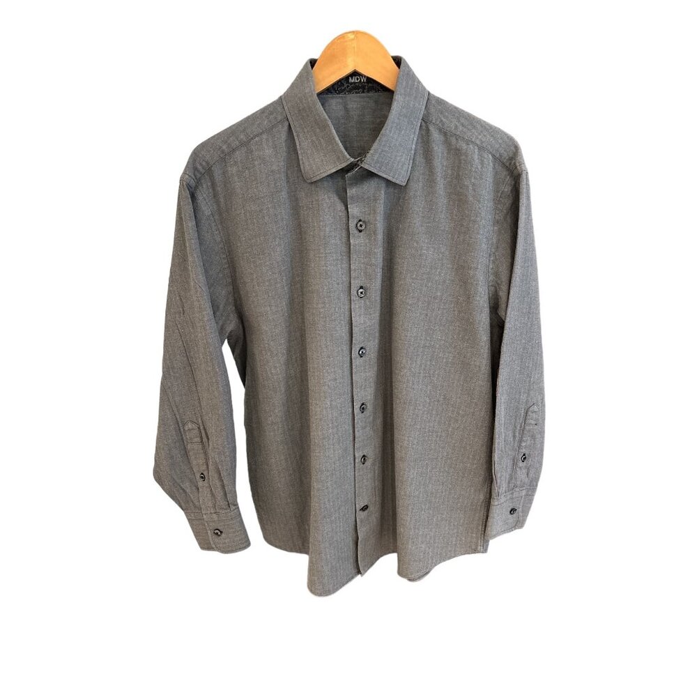 J. Hilburn Men's Grey Herringbone Cotton Dress Shirt Size M